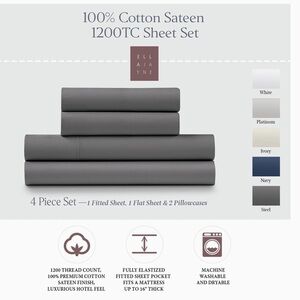 Ella Jayne Gray King Size 100% Cotton Sateen Sheet Set in Steel